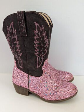 Cowgirl Boots for Little Girls Mid Calf Pointed Toe Kid Cowboy Boots Side Zippe